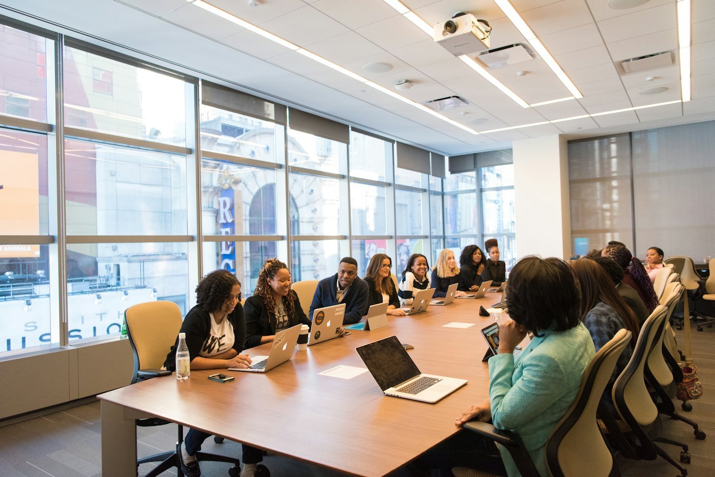A business team in a meeting room